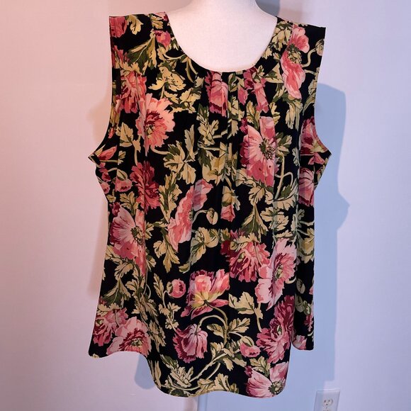 Talbots Black Floral Sleeveless Blouse size 3X - Picture 1 of 4